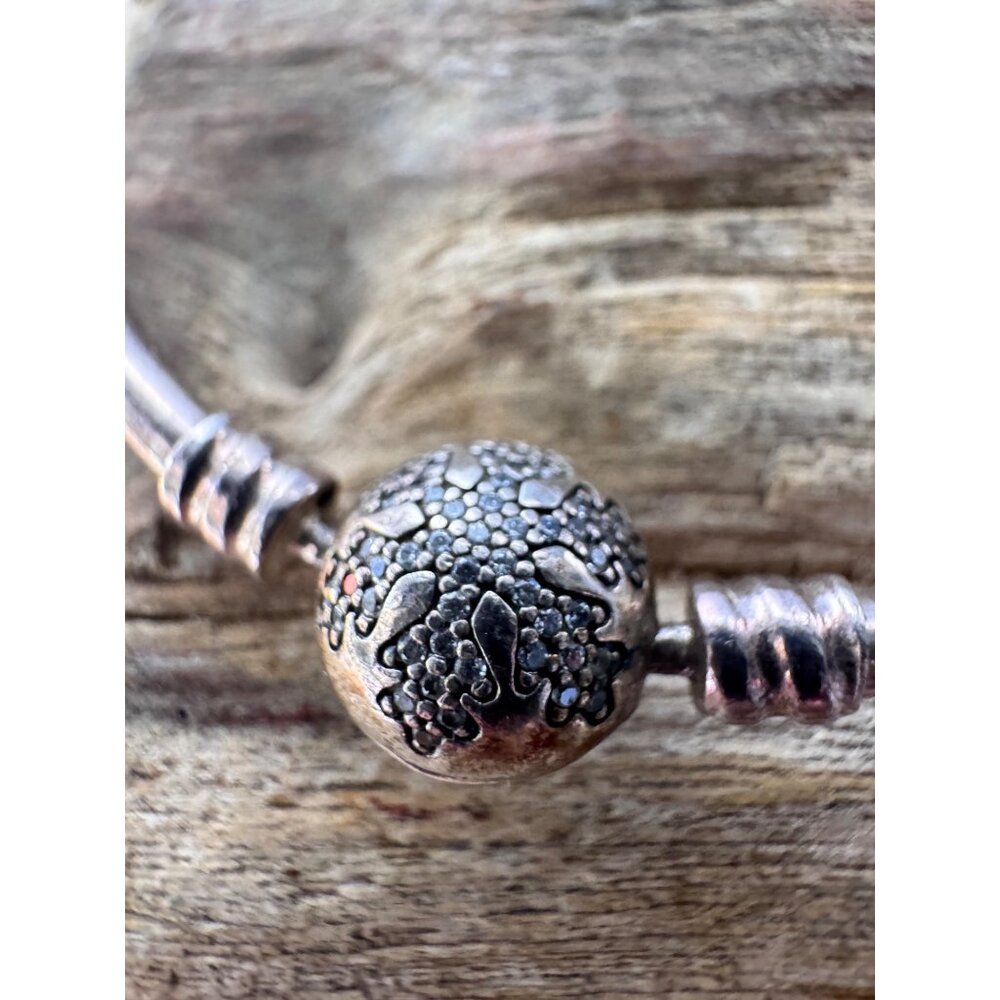 Pandora Sterling Silver Bangle Bracelet With Clasp Charm 2.14" Inner Diameter - Picture 8 of 10
